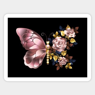 Flower Butterfly with Pink Gold Roses Magnet